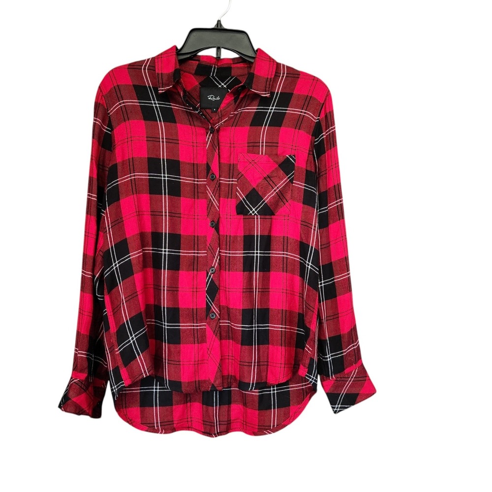 Rails Hunter Plaid Button Down Shirt Garnet Onyx White Red Black Rayon Small